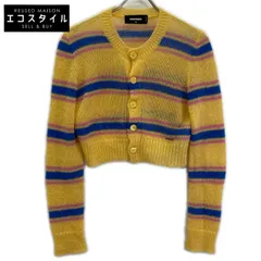 DSQUARED2　ディースクエアード　24年製 イエロー×ブルー モヘア ボーダー ロングスリーブ ボタンカーディガン　XSのサムネイル