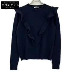 Chloe　クロエ　ネイビー カシミヤ100 フリルデザイン ニットトップス　Mのサムネイル