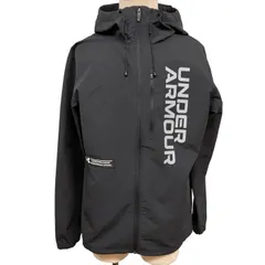 【中古】[印象AB] UNDER ARMOUR アンダーアーマー フードジャケット ジップアップパーカー メンズ L ブラック 黒×薄灰×白 ポリエステル×ポリウレタン ワンポイント ベトナム製 古着 『STORM (ストーム)』 ハイネックフードのサムネイル