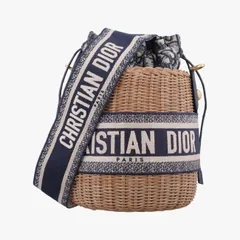 クリスチャンディオールChristian Diorウィッカー バケット ベージュ×ネイビー ナチュラルウィッカー×ディオール オブリーク ジャカード 63-MA-0211のサムネイル
