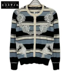 DOLCE&GABBANA　ドルチェアンドガッバーナ　ライトブルー×ネイビー×ホワイト ボーダー レース切り替え ニットカーディガン　38のサムネイル