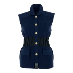 Eb19 【美品】 LOUIS VUITTON ルイヴィトン 25SS ジュエルボタン スリーブレス カーディガン ウールカシミヤ混紡 レディース Jewel Button Sleeveless Cardigan XS ナイトブルーt18rのサムネイル
