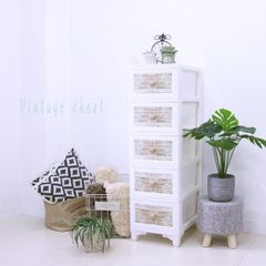 ds-의류 수납 탄스 약 폭 34cm 5 단 골동품 화이트 일본제 플라스틱 북유럽 풍 빈티지 가슴 수납 가구 조립품