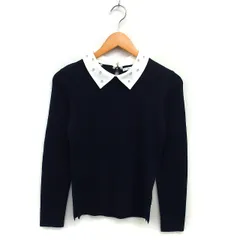 ウィルセレクション WILLSELECTION ニット ブラウス ステンカラー スリット リブ ビジュー 長袖 M 紺 ネイビー /NT33のサムネイル