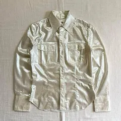 〜00s　archive　アーカイブ古着　INED　イネド　パイソン柄　光沢感　エナメル生地　ロングスリーブブラウス　長袖シャツ　サイズ2　M相当　一点物　Y3K　Y2K　テック　サブカル　個性派　python pattern L/S enamel shirtのサムネイル