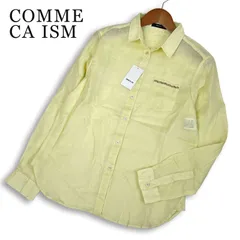 【新品 未使用】 COMME CA ISM コムサイズム 春夏★ 麻 リネン100％ 長袖 ラインストーン シャツ Sz.M レディース 黄色のサムネイル