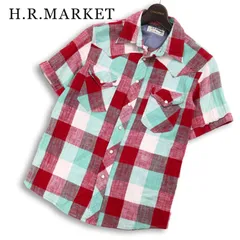 H.R.MARKET ハリウッドランチマーケット 春夏★ 麻 リネン混 半袖 チェック ウエスタン シャツ 日本製 Sz.2 メンズ アメカジのサムネイル