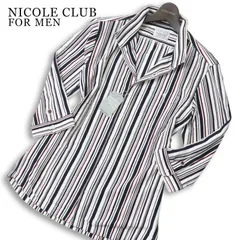 【新品 未使用】 NICOLE CLUB FOR MEN ニコルクラブ フォーメン 襟ワイヤー★ 7分袖 ストライプ シャツ Sz.48 メンズ 白のサムネイル