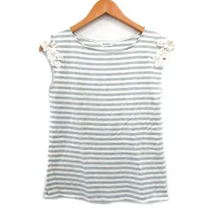 ボンメルスリー BON MERCERIE カットソー Tシャツ ノースリーブ ビジュー 花 モチーフ コットン ボーダー 38 グレー 灰 /KT22のサムネイル