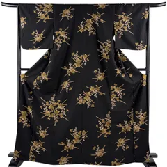 【美品】 小紋 身丈168cm 裄丈65.5cm M 袷 こむさでもーど 洗える着物 葡萄 焦茶色 化繊 秀品 【中古】のサムネイル
