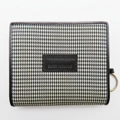 M10 DIOR HOMME ディオールオム 千鳥柄 キャンバス/レザー ラウンド コンパクトウォレット 財布 グレー/ブラックのサムネイル