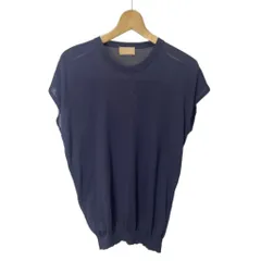 ランバン LANVIN シルク ノースリーブ ニット カットソー 肩ボタン XS 紺 ネイビーのサムネイル