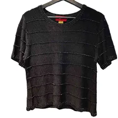 ロベルタディカメリーノ Roberta di Camerino 半袖ニット セーター 綿 コットン ビジュー 装飾 42 黒 ブラック ■GY99のサムネイル
