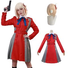 ms[신병 양품] Lycoris Recoil 니시키 치다카 코스프레 의상 유니폼 가발 포함코일 캐릭터 cosplay 이벤드 어른용 가장 문화제 코스튬 스테이지 옷(긴키 천속 유니폼 가발 첨부, L)