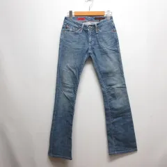 エージー AG the Angel フレア デニム パンツ ジーンズ 23R ブルー ダメージ加工 ラインストーン装飾 ローライズ ブーツカット ジッパーフライ アメリカ製のサムネイル