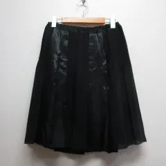 アバハウス ドゥヴィネット abahouse devinette シフォン × サテン フレア スカート 黒 ブラック ウエストゴム 裏地付き 日本製のサムネイル