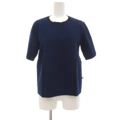 ランバン LANVIN COLLECTION 半袖ニットプルオーバー セーター 配色切替 38 紺 ネイビー /UOのサムネイル