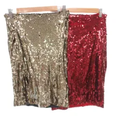 エイチ&エム H&M タグ付き 2点セット スカート ひざ丈 スパンコール 36 レッド ゴールドカラー /FFのサムネイル