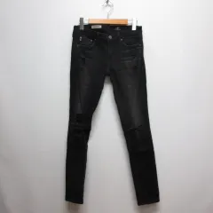 エージー AG THE LEGGING ANKLE スーパー スキニー クラッシュ デニム パンツ ジーンズ 26R 黒 ブラック ダメージ加工 ジッパーフライ ローライズ アメリカ製のサムネイル
