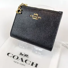COACH コーチ 二つ折り財布 Cロゴ チャーム レディース ブラック 黒 保存袋あり コンパクト ミニ ウォレット 財布 パスケース IDポケットのサムネイル