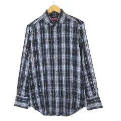 ビリードゥーエ BIGLIDUE ライカ シャツ チェック シワ加工 ワイドカラー 長袖 XL 50 ブルー ブラック グレーのサムネイル
