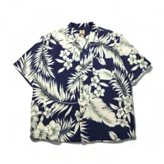 TOMMY BAHAMA シルク オープンカラー 開襟 アロハシャツ XL ネイビー ハイビスカスのサムネイル
