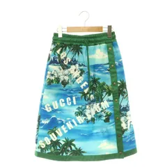 グッチ GUCCI 693162 Hawaiian Printed Knee-Length Skirt 台形スカート 膝丈 ハワイアン柄 XS グリーン ブルー マルチカラー /ES ■OSのサムネイル