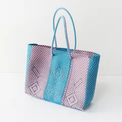 MERCADO BAG   メルカドバッグ トートバッグ ピンク×ブルー∥幾何学模様  ひし形 編みバッグ【2400015101309】のサムネイル