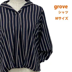 grove シャツ ストライプ白 紺 茶 M グローブ #26-0547のサムネイル