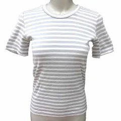 ボールジー BALLSEY トゥモローランド Tシャツ カットソー クルーネック バックリボン ボーダー 半袖 S グレー 白 ホワイト /YKのサムネイル