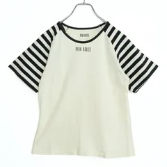 ピンクハウス★ラグランスリーブＴシャツ ロゴpt 半袖 シマシマ シンプル 大きいサイズL 白系 z22491のサムネイル
