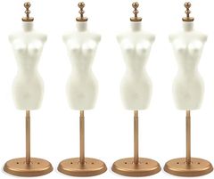D-STONE Doll Size Torso Mannequin 1/6 White Miniature Figure Doll Dress White 4-Piece Set (White)
