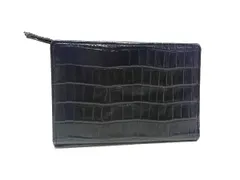 ■美品■ PRARE プレリー クロコダイル型押しレザー 二つ折り 財布 ウォレット 札入れ 小銭入れ ブラック系 DP3729のサムネイル