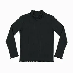 HER ハー リブフリルネック 長袖トップス M ブラックのサムネイル