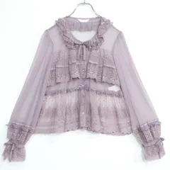 【極美品】ピンクハウス★ドットチュールレース♪長袖ブラウス ラベンダー系 前開き サテンリボンも♪2025年製 z22501のサムネイル