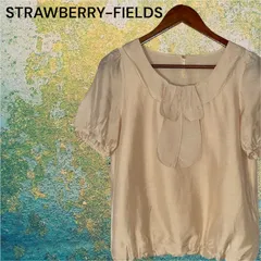 08034　STRAWBERRY-FIELDS　ストロベリーフィールズ　ボウタイ付き半袖ブラウス　ベージュ　薄茶色のサムネイル