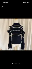 SELF PORTRAIT セルフ・ポートレイト ネイビー ストライプ フリル ニット Sのサムネイル