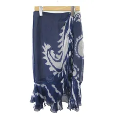 ブルマリン Blumarine フリル巻きスカート 絹 シルク 38 紺 ネイビー グレー 総柄 ミモレ丈 ラップデザイン /SH ■GY19のサムネイル