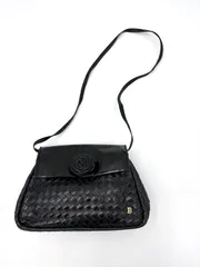 バリー　BALLY　ヴィンテージ　ショルダーバッグ　編み込み　レザー　バラモチーフ　黒のサムネイル