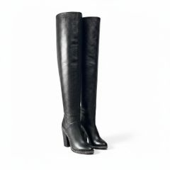 h10 【新品保管品】BALMAIN Emma エマ ニーハイブーツ メタルチェーン イタリア製 36サイズ ブラック レザー レディース 女性用k02i