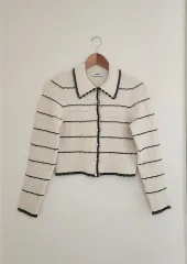 (タグオフ新品) 22 SANDRO クロップド インフィニティニット パール ジャケット カーディガン(1)のサムネイル