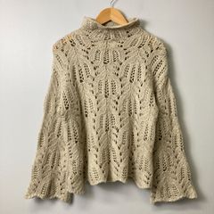 ズーティー zootie リーフ柄 透かし編み タートルネック ニット【F】ベージュ系 古着