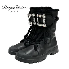 ロジェヴィヴィエ Roger Vivier ウォーキーヴィヴ ブーツ ショートブーツ 靴 シューズ レザー ムートン ブラック 黒 ムートンブーツ ストラスバックル ビジュー レースアップのサムネイル