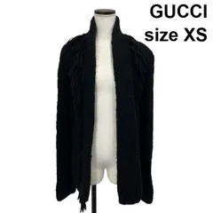 ●◆ グッチ GUCCI カーディガン 長袖 オープンフロント ボタンレス フリンジ 黒 モヘア 毛 XS 5号 レディース S6I796のサムネイル
