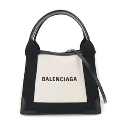 新品同様 バレンシアガ BALENCIAGA ネイビー カバ XS トート バッグ レザー キャンバス ベージュ 390346 シルバー 金具 90320101のサムネイル