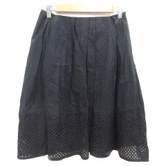 ハリス HARRISS フレアスカート ひざ丈 刺しゅう レース 36 S 黒 ブラック /YKのサムネイル