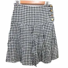 ハリス HARRISS フレアスカート ひざ丈 ギンガムチェック 麻 リネン 36 S 黒 ブラック 白 ホワイト /YKのサムネイル