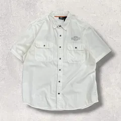 Harley-Davidson 半袖 ワークシャツ XL ホワイト 刺繍ロゴ ハーレーダビッドソン バイカー 古着のサムネイル