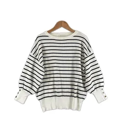 美品 AG by aquagirl エージーバイアクアガール ボーダー 秋冬 AW 長袖ニット レーヨン ホワイト レディース M【古着】【中古】【送料無料】のサムネイル