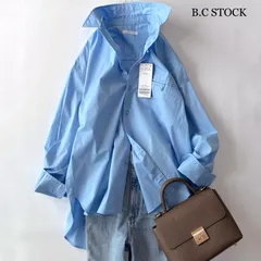 ✨タグ付✨ 2025年 B.C STOCK ウォッシャブル  無地ストライプシャツ / ブルー フリーサイズ 綿100％ / ベーセーストック 近年モデル 長袖シャツ　羽織りのサムネイル